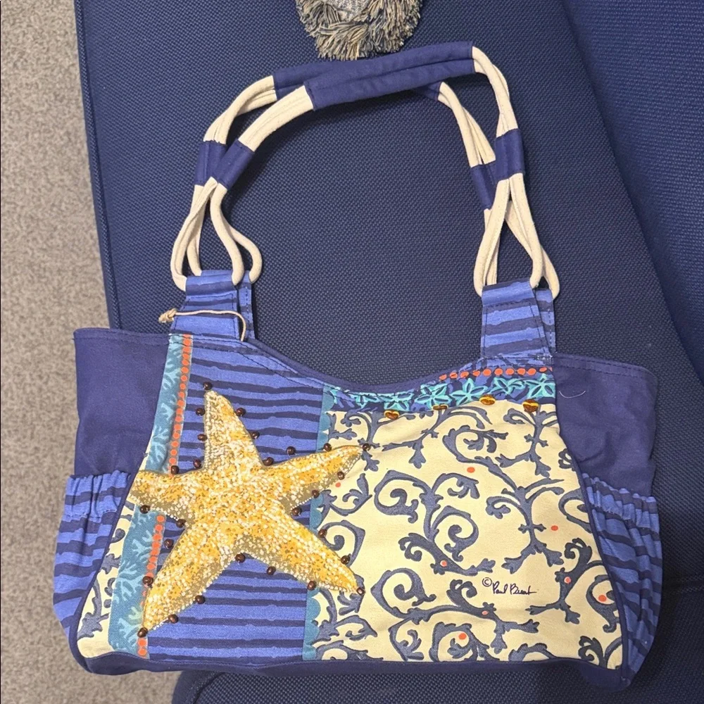 Blue Starfish Canvas Shoulder Bag by Unknown Brand - Picture 1 of 12